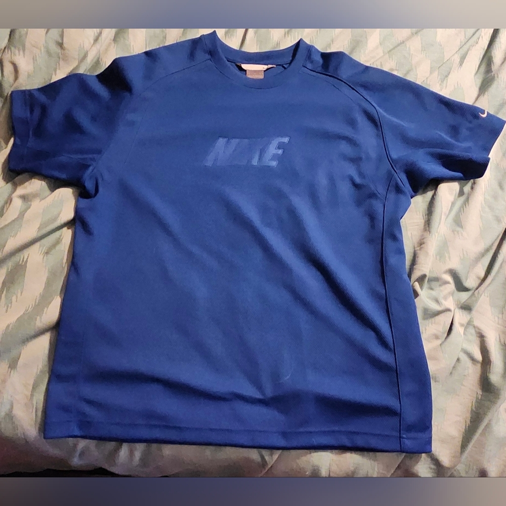 Y2K RARE NIKE BLUE LOGO EMBROIDERED‎ WHITE CHECK SWOOSH SHIRT MEN'S SIZE LARGE